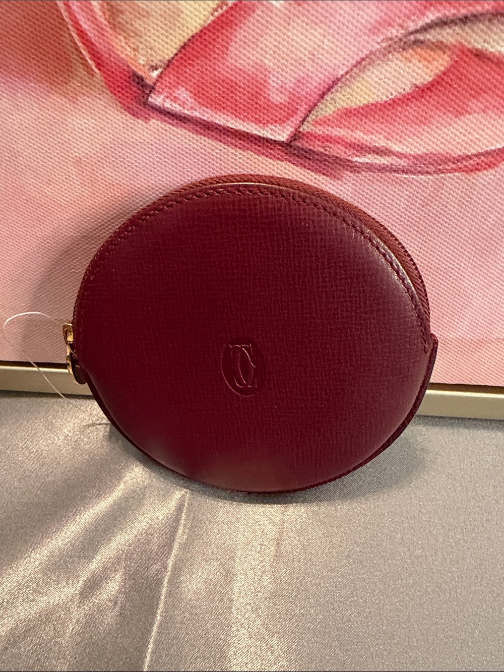 Cartier Burgundy Round Leather Coin Pouch